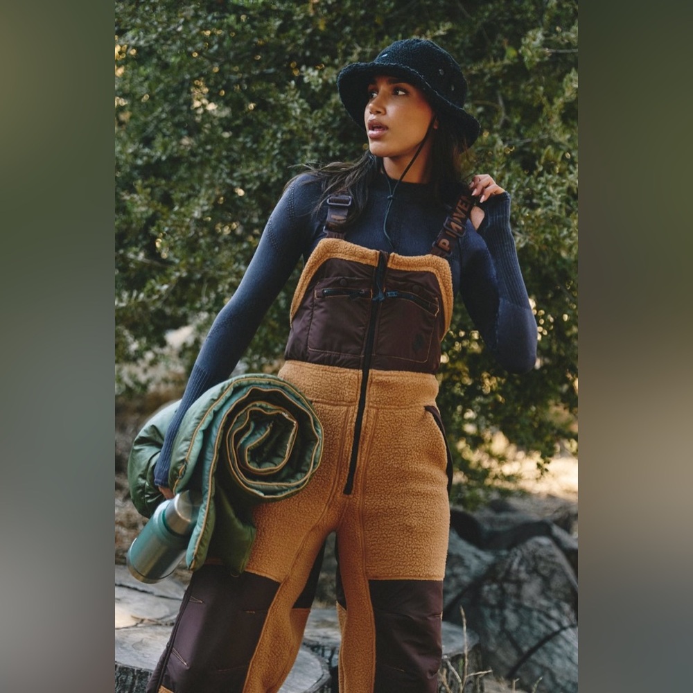 Free People Brown and Tan Ski-Style Fleece Jumpsuit